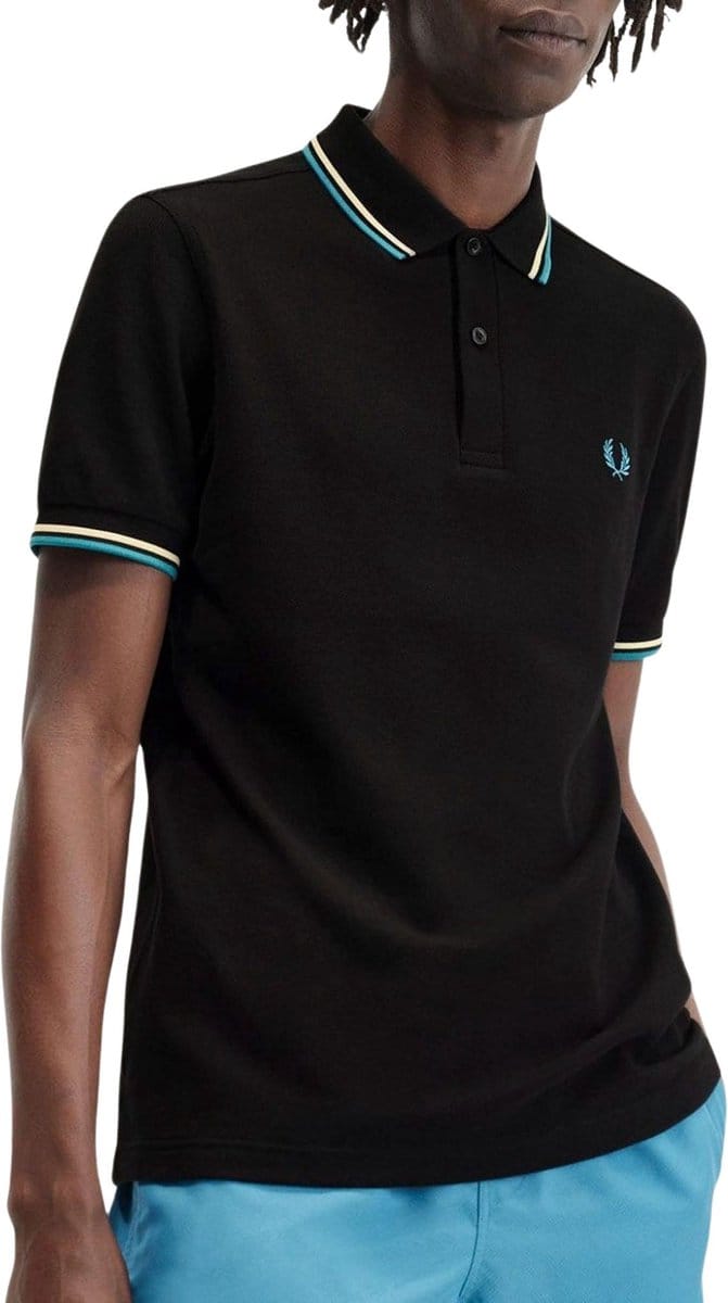 Fred Perry - Twin Tipped Poloshirt - Zwart/ Ice Cream/ Cyber Blue