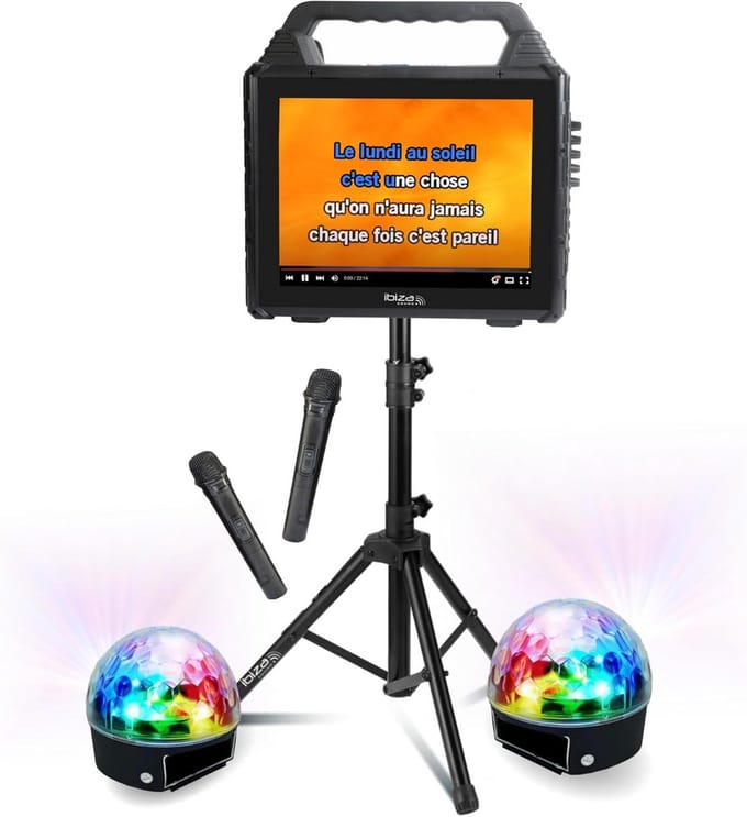 Ibiza - Karaoke Pack Ibiza Speaker USB Bluetooth KarAVISION on Stand - 2 Light Effects Party ASTRO6 - Evening Events