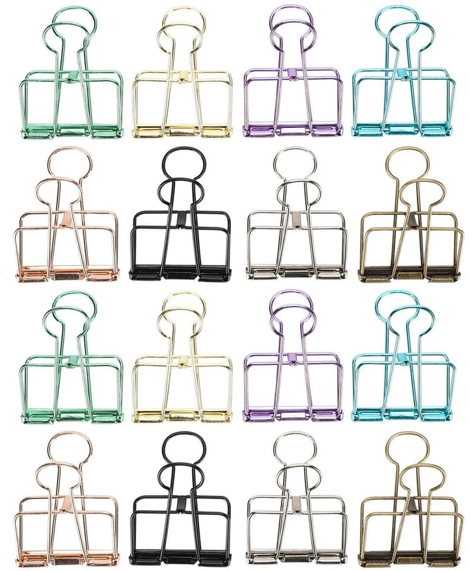 Dailygoods- Foldback Clip 16 Stuks - Sterke Greep - IJzerdraad - Diverse Kleuren - Afmetingen Groot/Middelgroot/Klein - Gewicht Groot: 308g - Papierclip