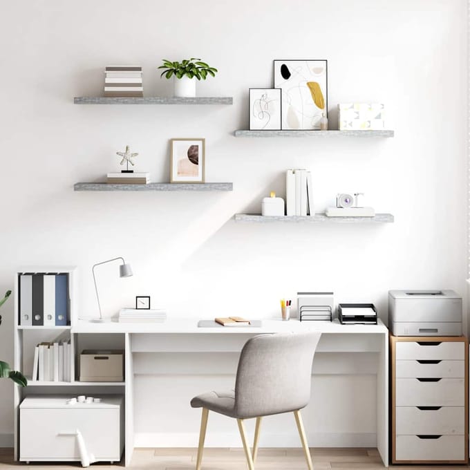 vidaXL - Wandschappen - zwevend - 4 - st - 90x23,5x3,8 - cm - MDF - betongrijs