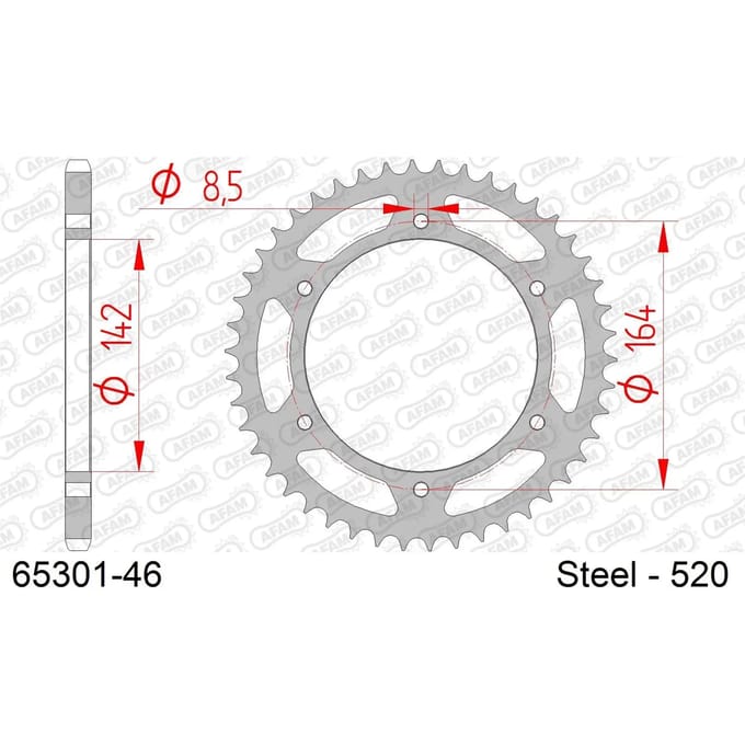 Stalen motortandwiel achteraan Afam 520 46 dents