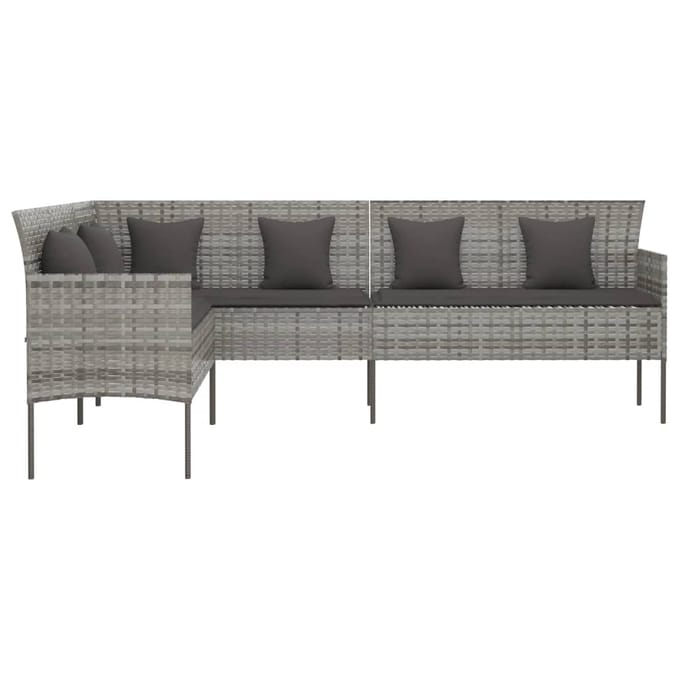 vidaXL - Tuinbank - L-vormig - met - kussens - poly - rattan - grijs