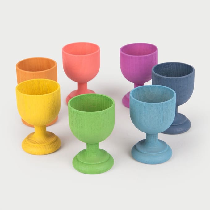 Regenboog Houten Eierdopjes – Set van 7 – Educatief & Duurzaam Speelgoed