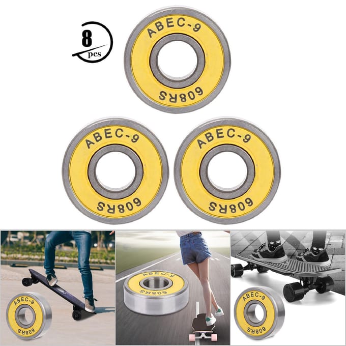 Kit de 8 roulements à billes miniatures 608 pour skateboard et trottinette(jaune 9)