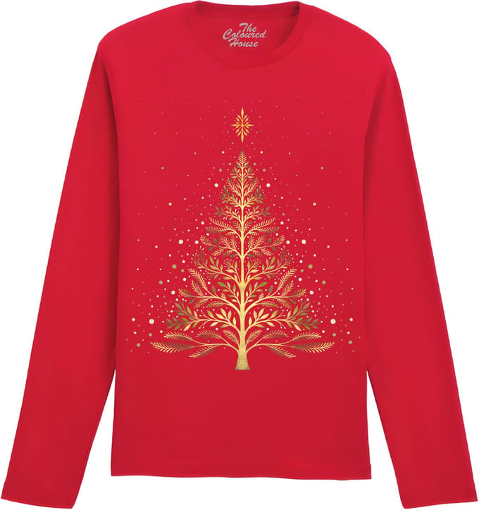 Kerstmis Christmas Night Glowing Tree The Coloured House Longsleeve T-shirt M
