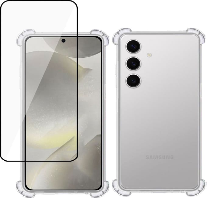 Hoesje + Screenprotector geschikt voor Samsung Galaxy S24 Plus – Full Screen Tempered Glass - Extreme Shock Case Transparant