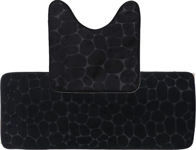 Tendance Badkamer Matten set Pebble - zwart - extra lang - memory foam - microfiber