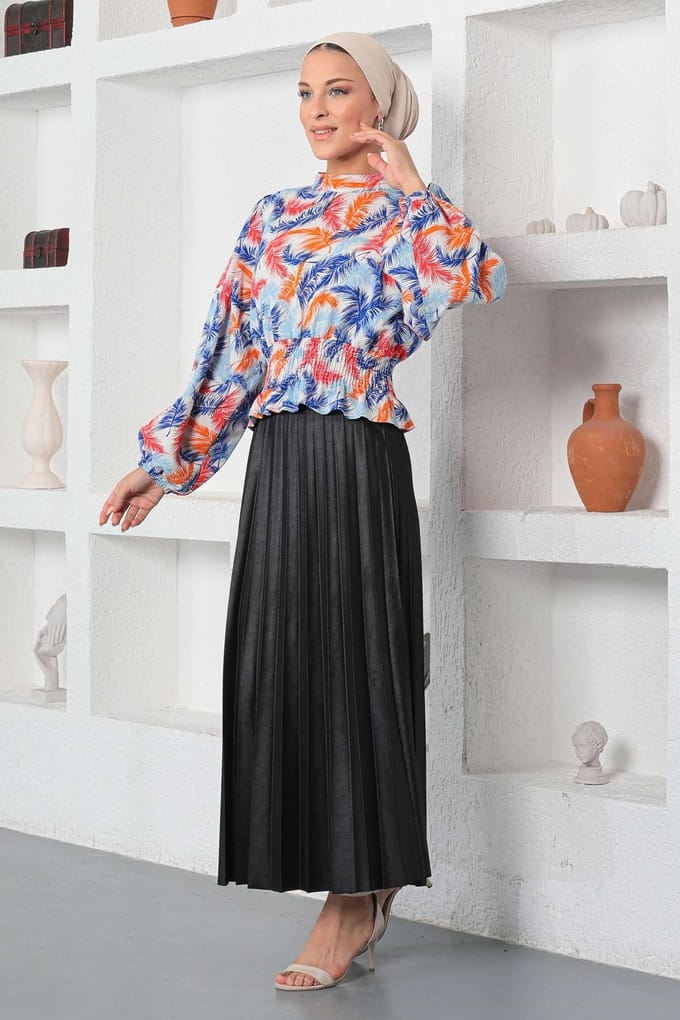 Met patroon Elastisch Blouse Blauw