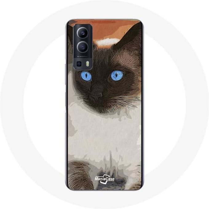 Vivo Y72 hoesje Siamese kat Zwart-wit blauwe ogen