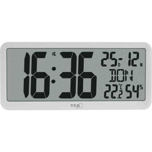 TFA Dostmann 60.4525.02 Wandklok Zendergestuurd 356 mm x 27 mm x 161 mm Wit Groot display