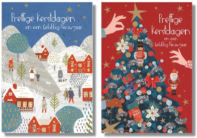 MGPcards - 10 Dubbele wenskaarten - Kerstkaarten / Nieuwjaar - Witte envelop - 10 x 14 cm - 2 Motieven per doosje