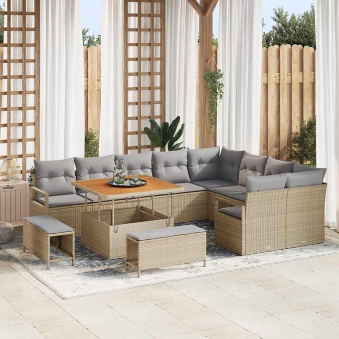 vidaXL - Tuinbank - Set - 12 - st - Beige - poly - rattan