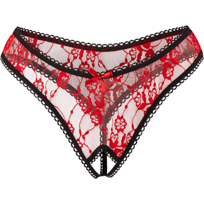 Amorable - Transparant Slipje Met Open Kruis - Rood/Zwart