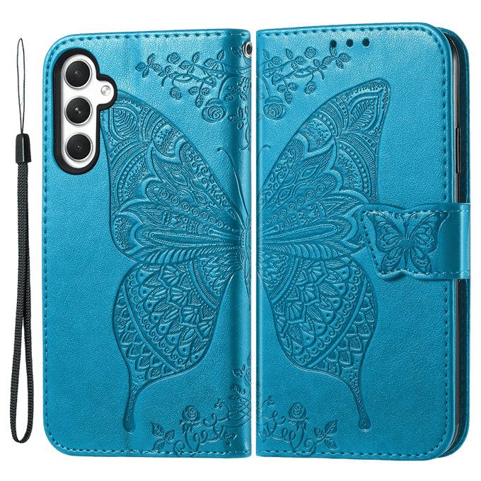 Comfycase Samsung A55 Butterfly Gravure Book Hoesje Blauw