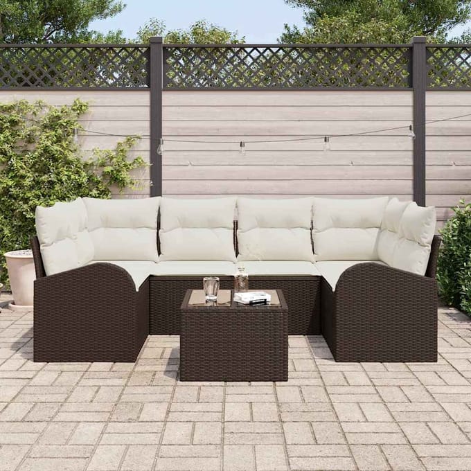 vidaXL - Tuinbank - Set - 7 - st - Bruin - poly - rattan