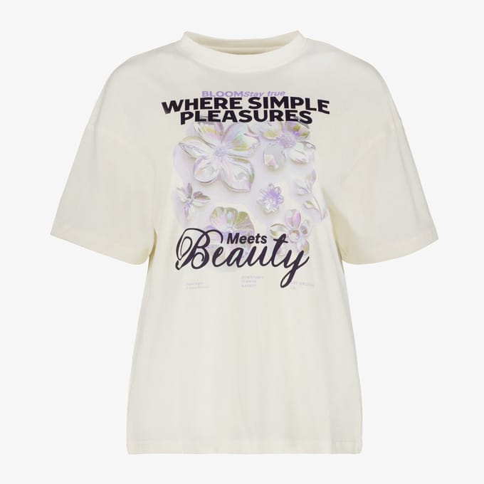 TwoDay dames T-shirt met opdruk ecru - Beige - Maat S