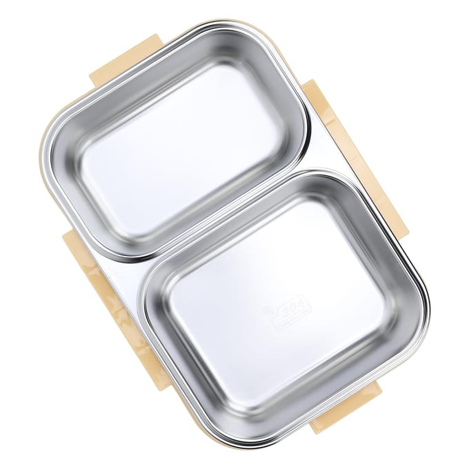 Roestvrij Staal Lunchbox Container Afsluitbaar Geurbestendig 2 Vakken Draagbaar Vierkant 1.2L Geel L geel