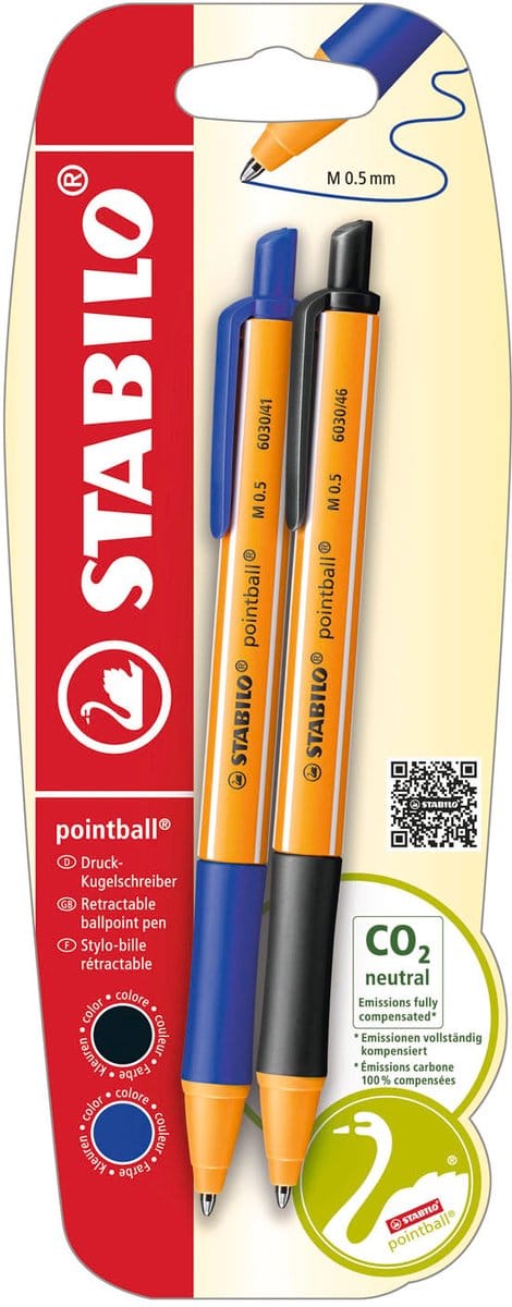 STABILO pointball Balpennen Blauw en Zwart - 2dlg.