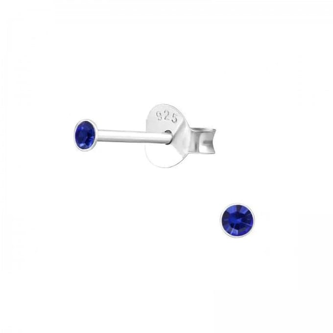 Zilveren oorknop, Lebowski kristal Sapphire (5mm)