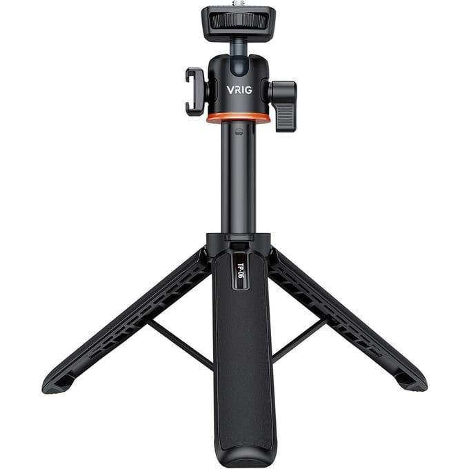 VRIG TP-06 Draagbare Selfie Stick-statiefstandaard van aluminiumlegering met 1/4 inch schroef Cold Shoe Mount zwart
