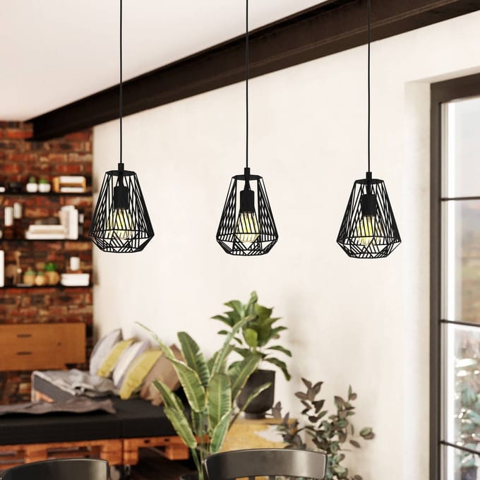 EGLO Stype hanglamp, zwart, lengte 96 cm, staal, 3-lamps.