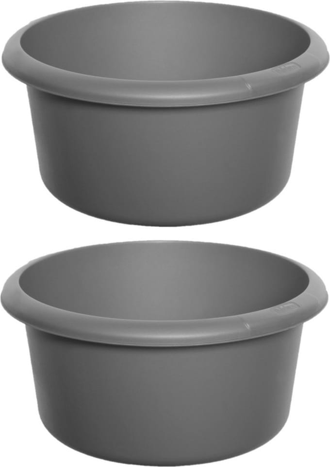 Whitefurze Afwasteil/afwasbak - 2x - 8 liter - grijs - 30 x 30 x 11 cm