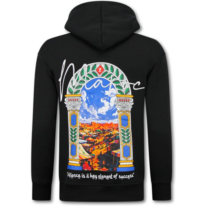 Oversized Hoodie Heren met Capuchon - Maroc Print - Dik Geweven - 5818 - Zwart