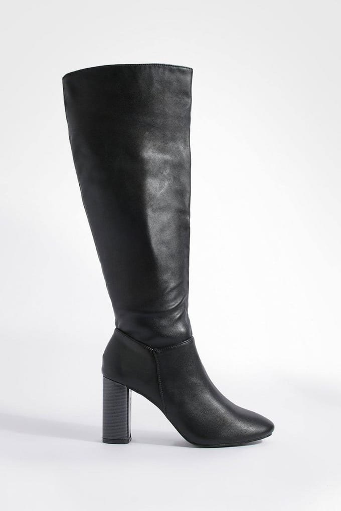 boohoo Dames Block Hakken Kniehoge Laarzen | Black | Maat: 6