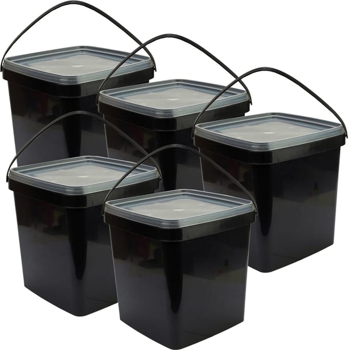 Eurocatch Emmer - Zwart met transparante deksel - Hersluitbaar - 5x - 5L