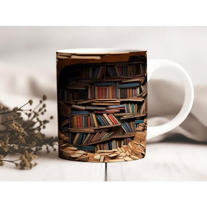 Library ceramic coffee mug bookshelf book fan tea cup 301-400ml