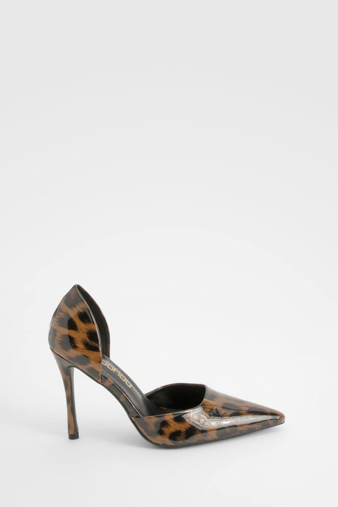 boohoo Dames Leopardpatent courtschoenen met uitsnijding | Maat: 8