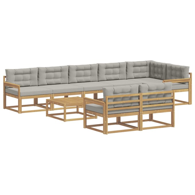 vidaXL - Buiten - bank - set - 9 - st - Wit - en - Lichtgrijs - Polyester