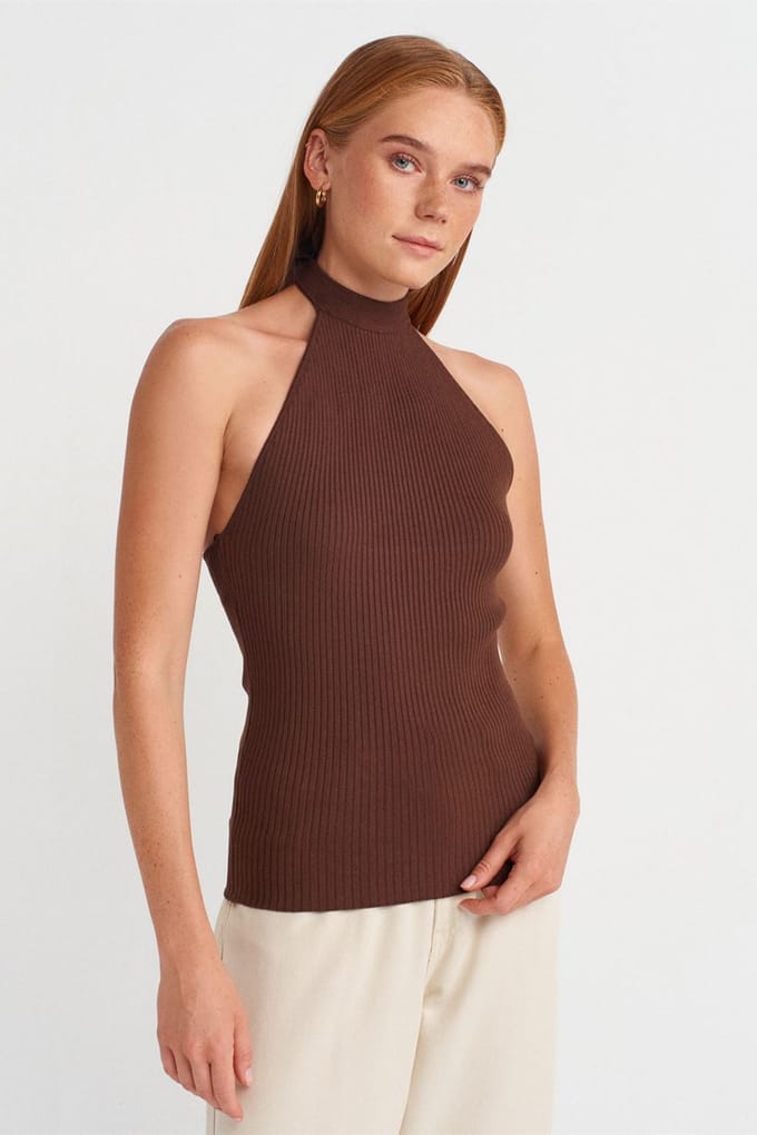 Geribbelde Halternek Slim-fit Blouse