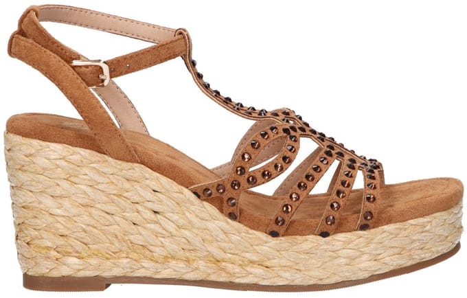 La Strada Wedge Sandaal Cognac Micro Met Steentjes - Damesschoenen - Maat - 42