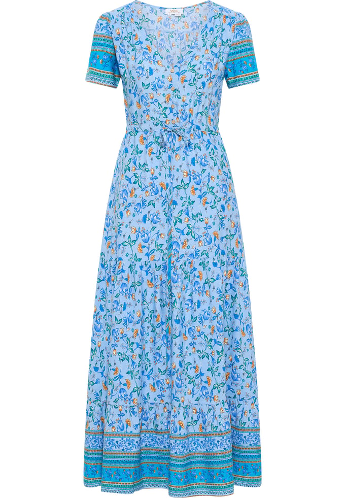 usha Maxi-jurk met bloemenprint Dames Lichtblauw Veelkleurig