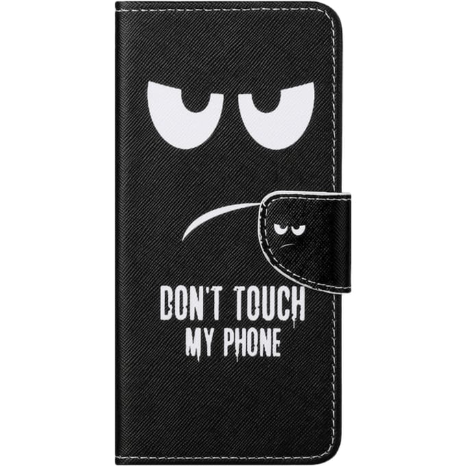 Comfycase Samsung Galaxy don't touch my bookcase telefoonhoesje Zwart