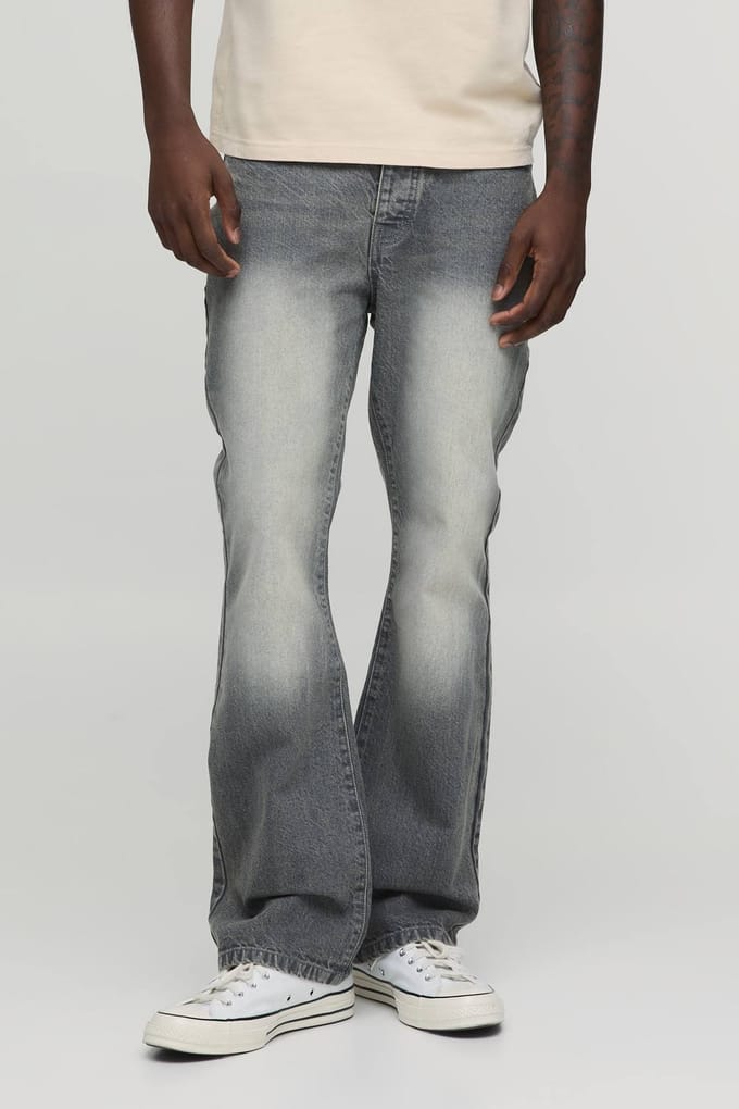 Essential Slim Flare Rigid Washed Jeans | Stone | Size 44R