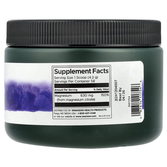 Pure 100% Magnesiumcitraatpoeder, Zonder smaak, 630 mg, 244 g(8.6Oz)