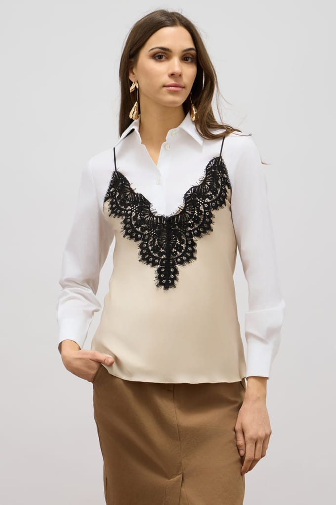 Oltre Two-material Shirt With Lace White Taglia: 48 | Magliette intime Outlet | Donna | Bianco
