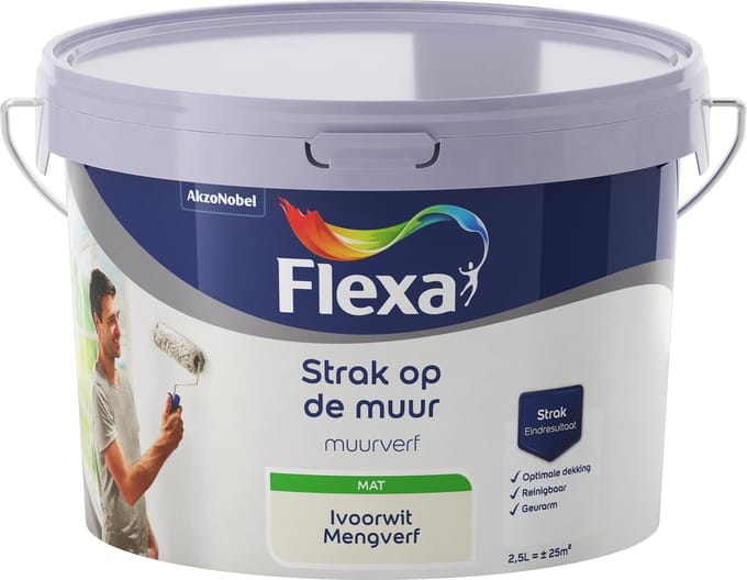 Flexa Strak op de muur Muurverf - Mat - 2,5 liter - Ivoorwit