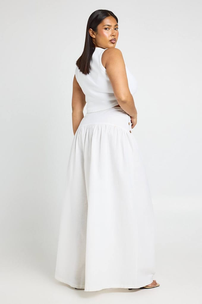 boohoo Dames Plus Linnen Look Extreem Wijde Pijpen Broek | Natural | Maat: 44