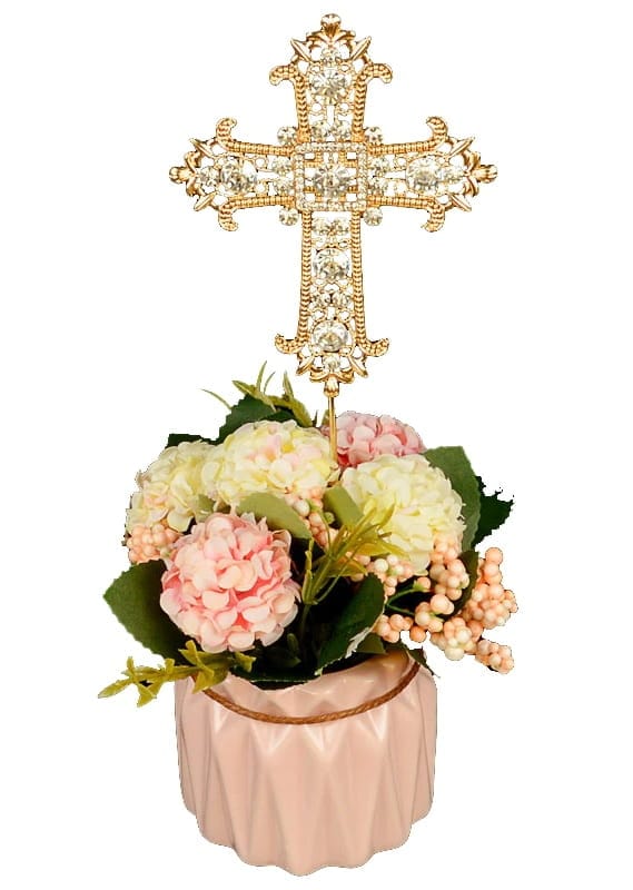 Topper Metalen Gouden Kruis Met Diamanten