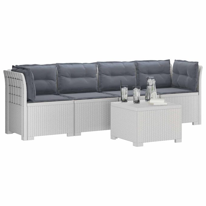 vidaXL - 4-Zits - Tuin - Sofa - met - Kussens - Rieten - Look - PP - Wit