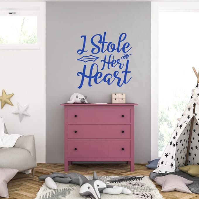 Muursticker - I Stole Her Heart - 58 x 60 - Blauw