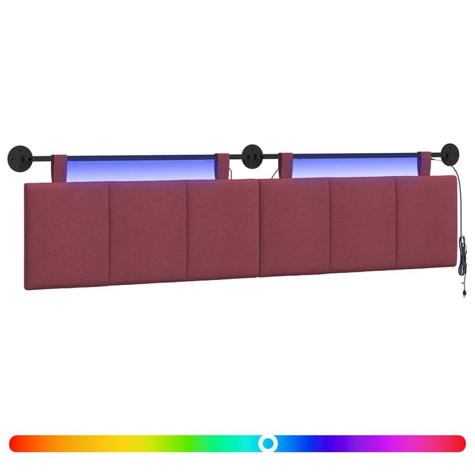 vidaXL - Hangend - hoofdbord - Met - LED-verlichting - Wijnrood - Stof