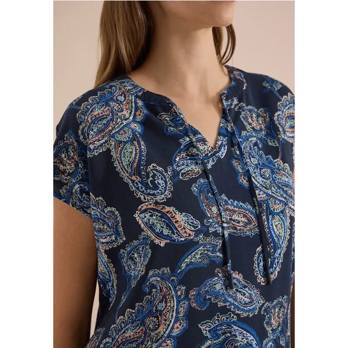 Blouse met split in de hals en een mix van texturen