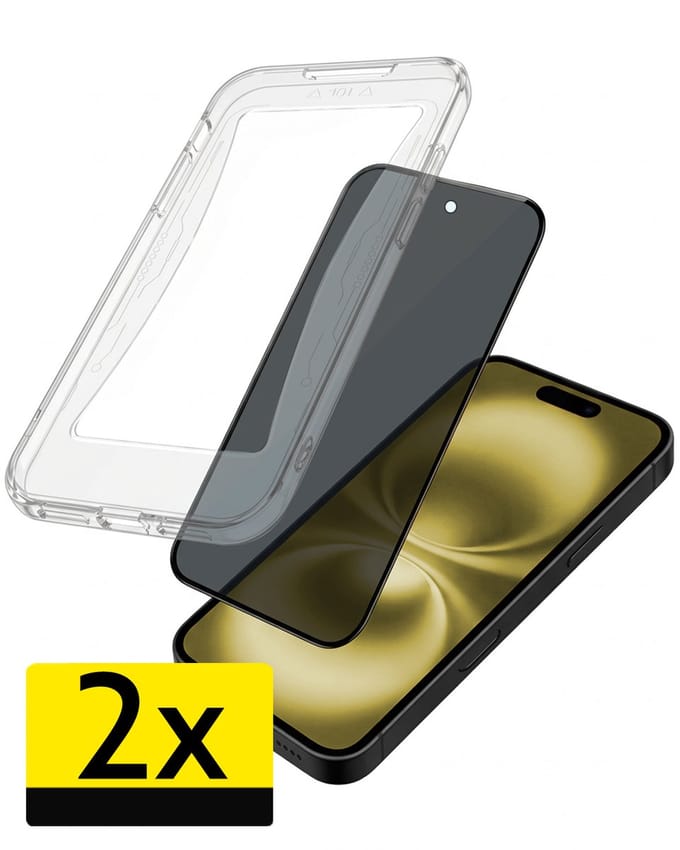 Anti-Spy Screenprotector - Geschikt voor Apple iPhone 16 Plus - 2 Stuks - Met Installatie Kit - Flexibel Glas - Privacy Beschermglas - Tempered Glass - Screen Protector