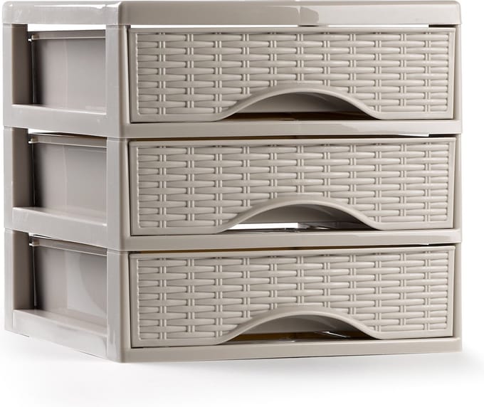 Plasticforte Ladeblokje/bureau organizer met 3x lades - beige - L18 x B23 x H17 cm