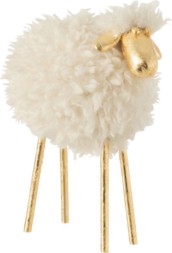 J-Line decoratie Schaap - metaal/polyresin - blanc/or - small