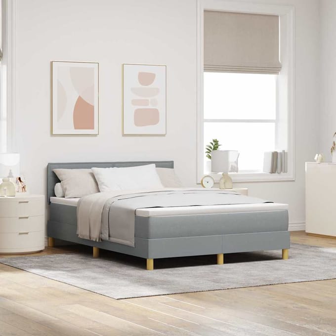 vidaXL - Boxspring - bed - met - kussen - Lichtgrijs - 140 - x - 200 - cm - Stof